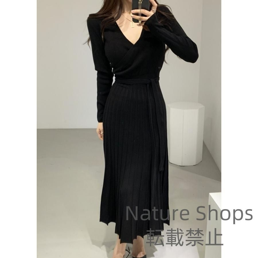 ニットワンピース カシュクール