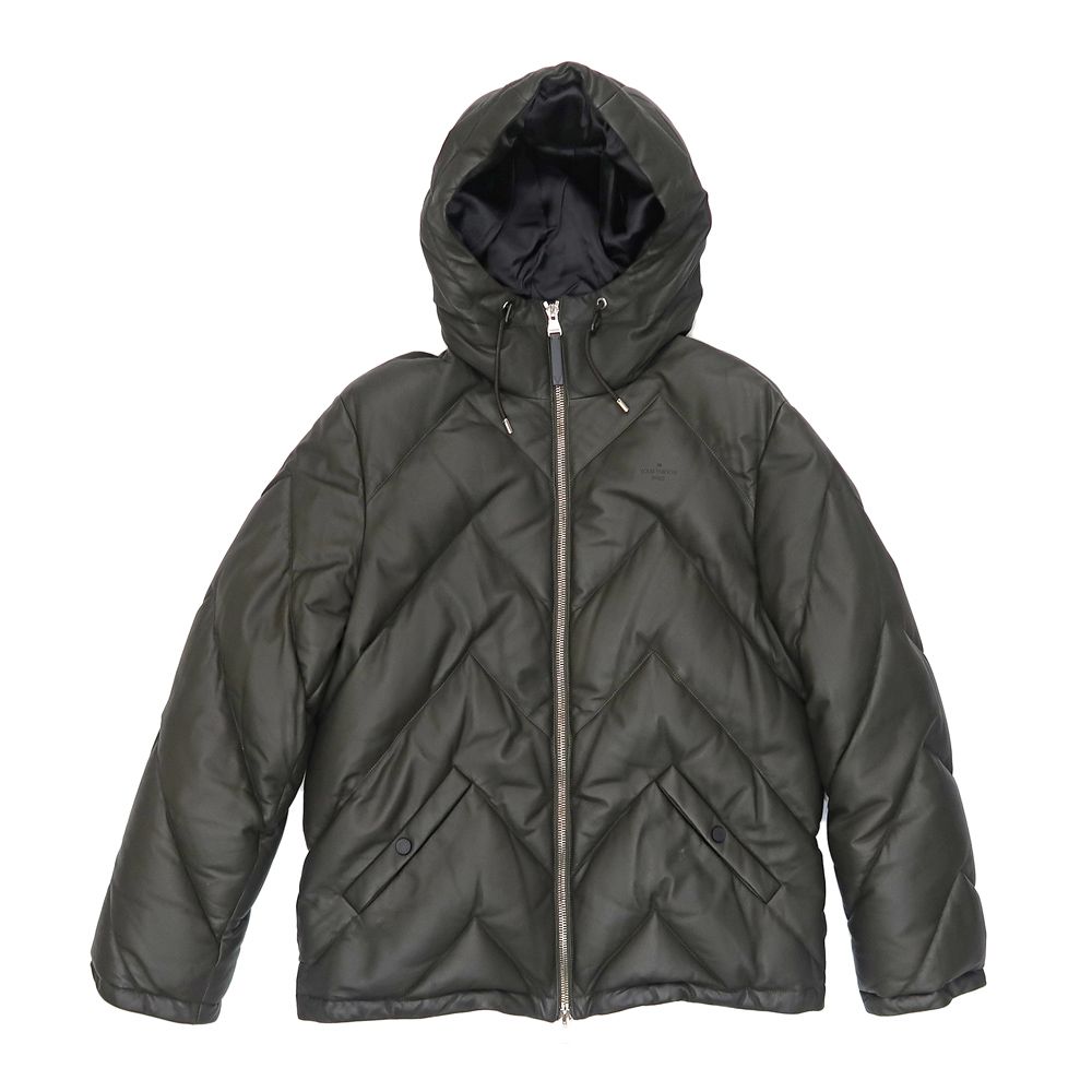 名東】ルイヴィトン ダウンジャケット 50 カーキ系 羊革 ダブル