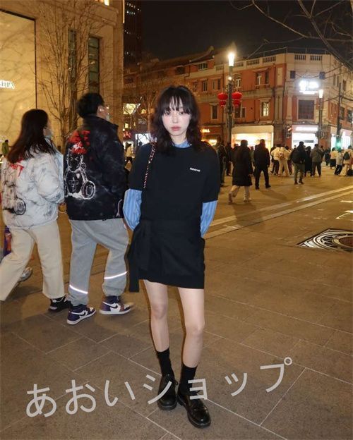 韓国GROVEニットアルファベット半袖ワンピース ブルー