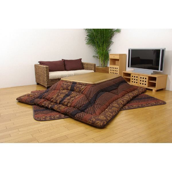 日本製 こたつ布団 こたつ厚掛敷布団 セット 和柄 長方形 大判 ブラウン 約205×345cm 代引不可