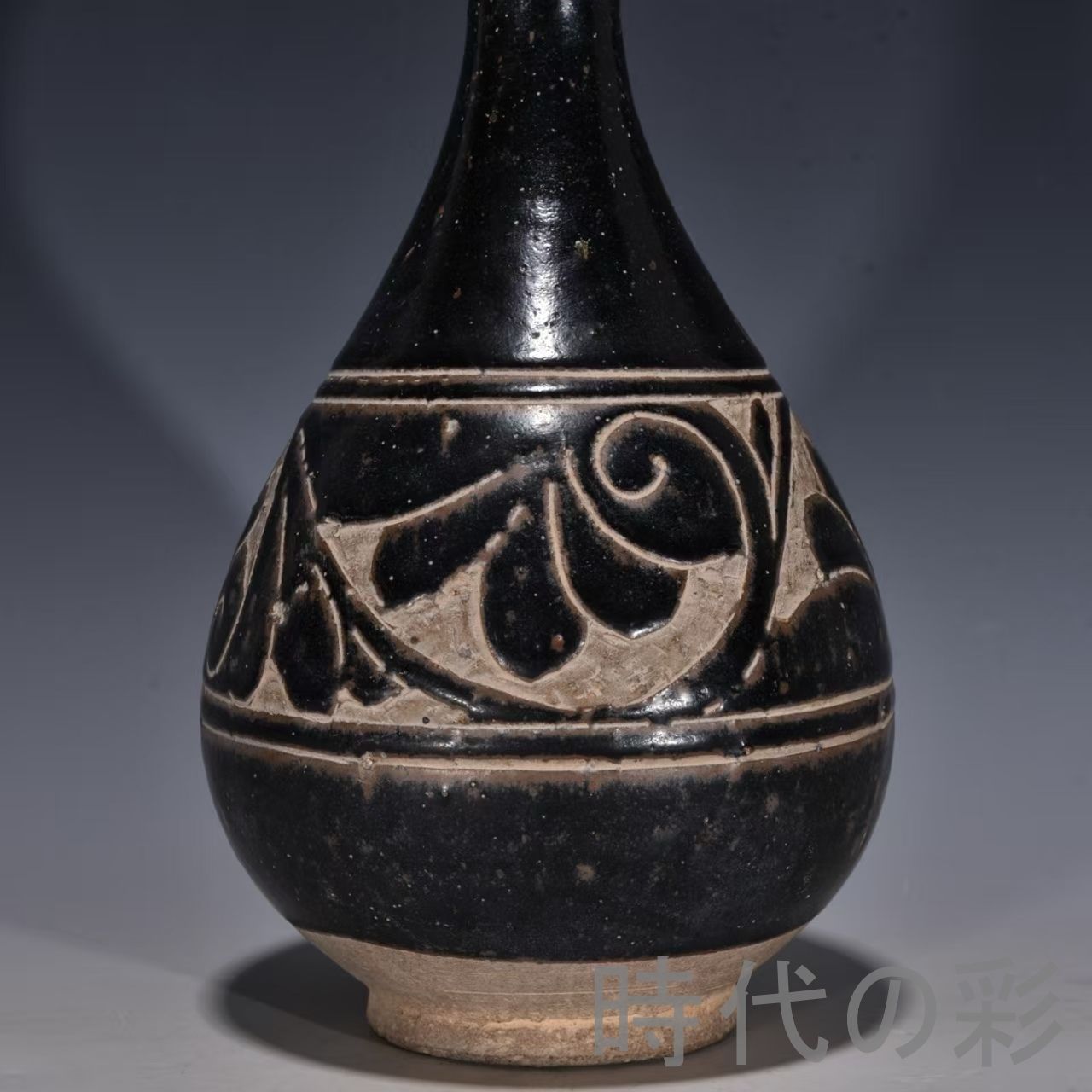 中国古美術 宋代 磁州窯 刻花卉紋 玉壺春瓶 唐物 青磁 陶磁器 時代物