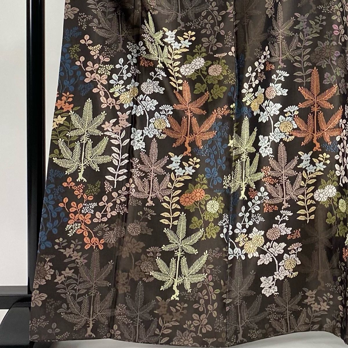 訪問着 身丈165.5cm 裄丈69.5cm L 袷 若松 草花 刺繍 茶紫 正絹