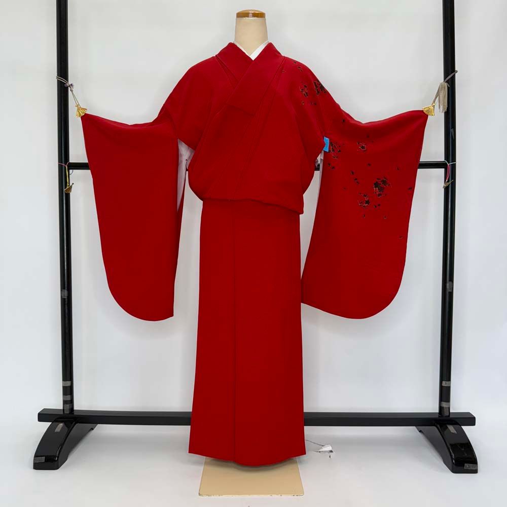 二尺袖 単品 卒業式着物 赤 裄66.2cm Mサイズ 袴用着物 化繊 4687
