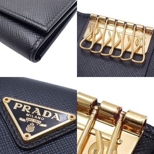 【美品】 プラダ サフィアーノ キーケース 6連 トライアングル ロゴプレート PRADA プラダ トライアングルロゴ サフィアーノレザー 6連 キー