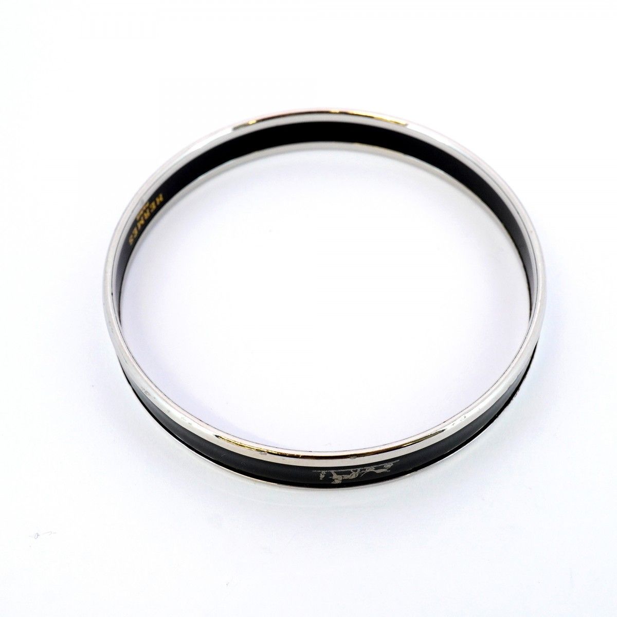 5jib0681 エルメス バングル エマイユPM GPメッキ 七宝焼き シルバー ブラック レディース