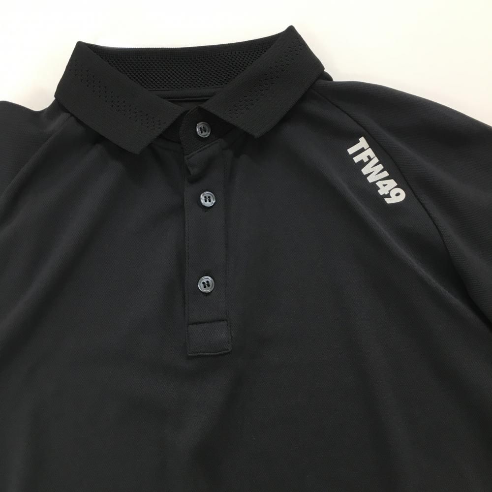 TFW49 半袖ポロシャツ 黒 ロゴ白 袖口 裾メッシュ メンズ 3 S ゴルフウェア TFW49 LLC-HASEGAWATOSO_COM
