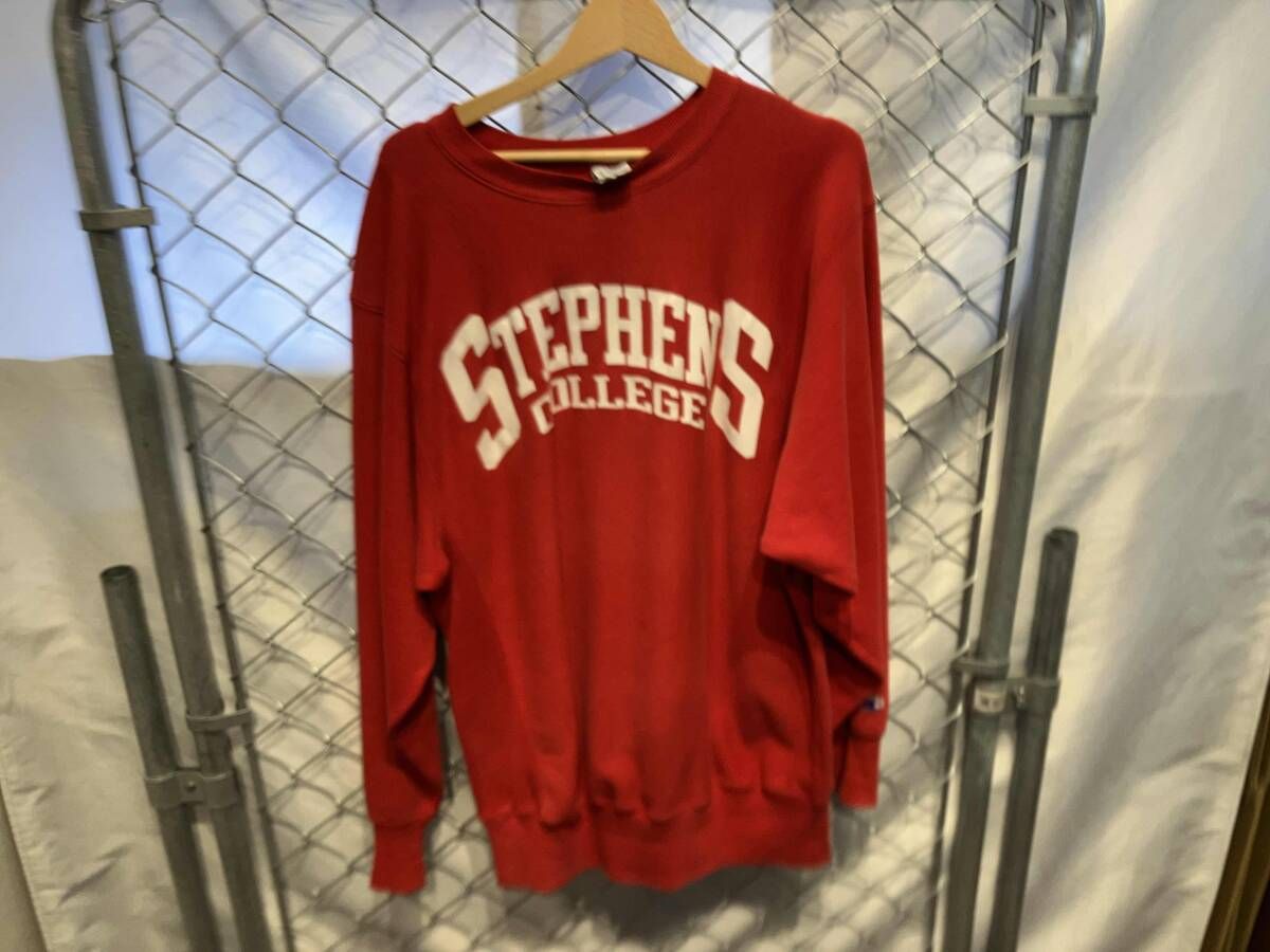 90 Champion REVERSE WEAVE STEPHENS COLLEGE 2段 スウェット レッド