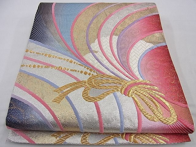 平和屋着物◎六通柄袋帯 唐織 花絵皿文 金糸 正絹 逸品 BAAU7924mz