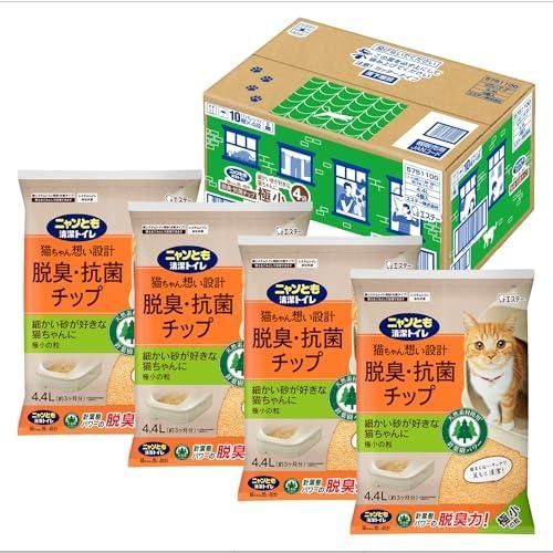 ニャンとも清潔トイレ 猫砂 天然素材でパワフルに脱臭 脱臭 抗菌チップ 小の粒 4.4L×4個 システムトイレ 猫用 消臭 ネコ砂 ケー