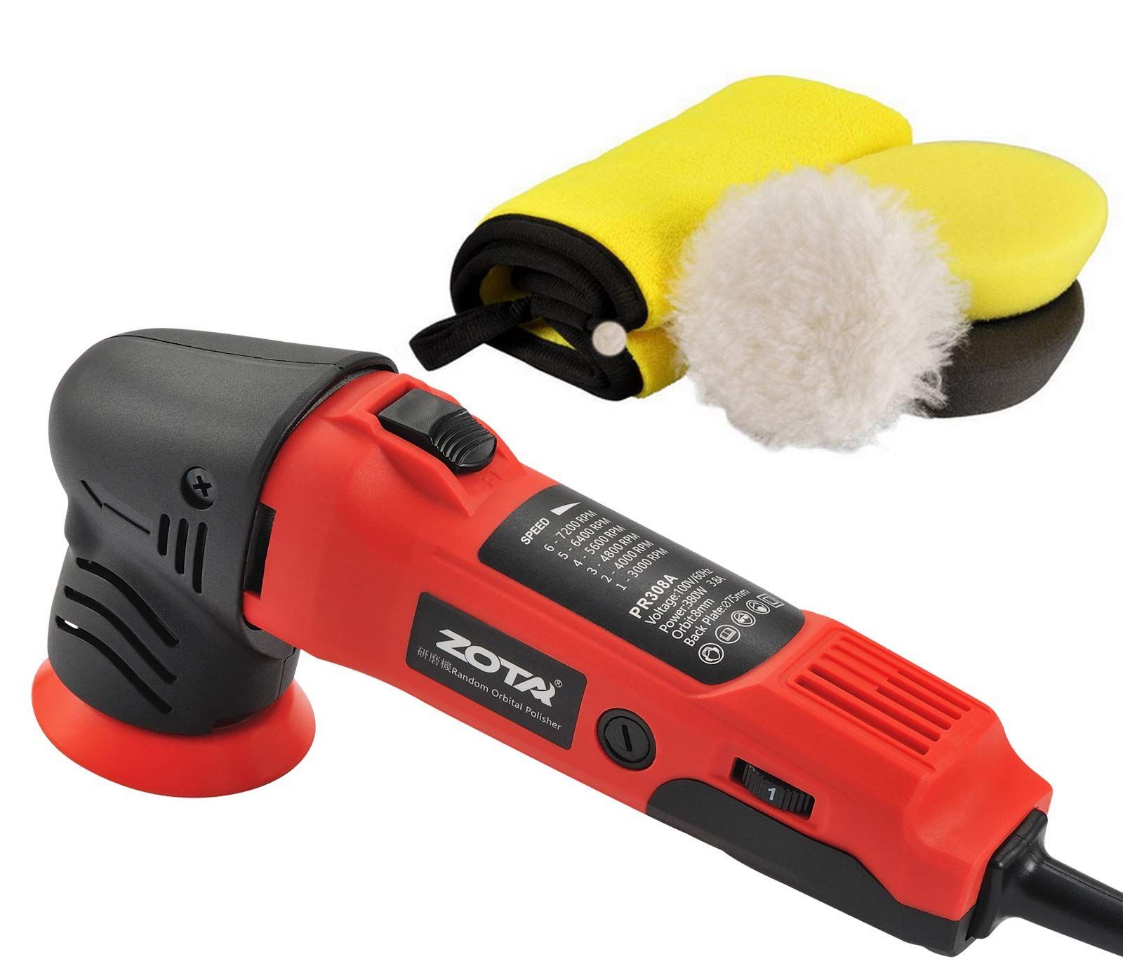ZOTAポリッシャー75mm小型 ランダムオービタル式100V六段変速 3000-7200RPM 恒定回転速度 業務用 家庭用 自動車用 車磨き バイク用 木工 錆消し 傷消し キズ消し 艶出し ワックスがけ 床磨き 家具のキズ修復 様々な 表面部