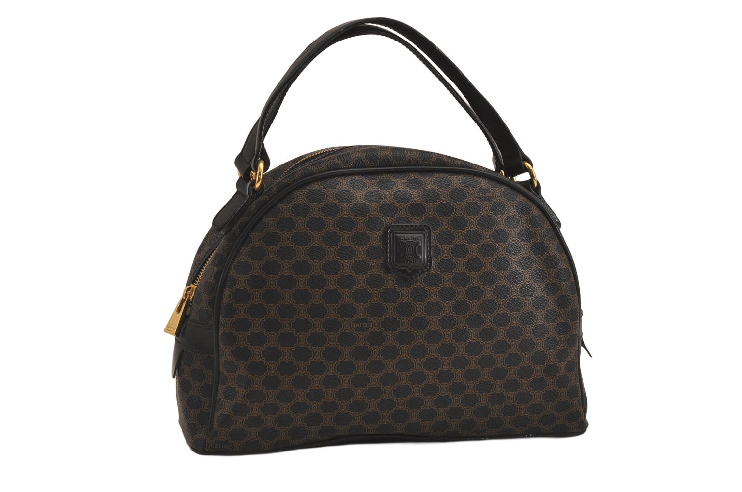 CELINE セリーヌ マカダム ブラゾン 模様 ハンドバッグ 財布 ピーブイシー レザー ブラック 6281M