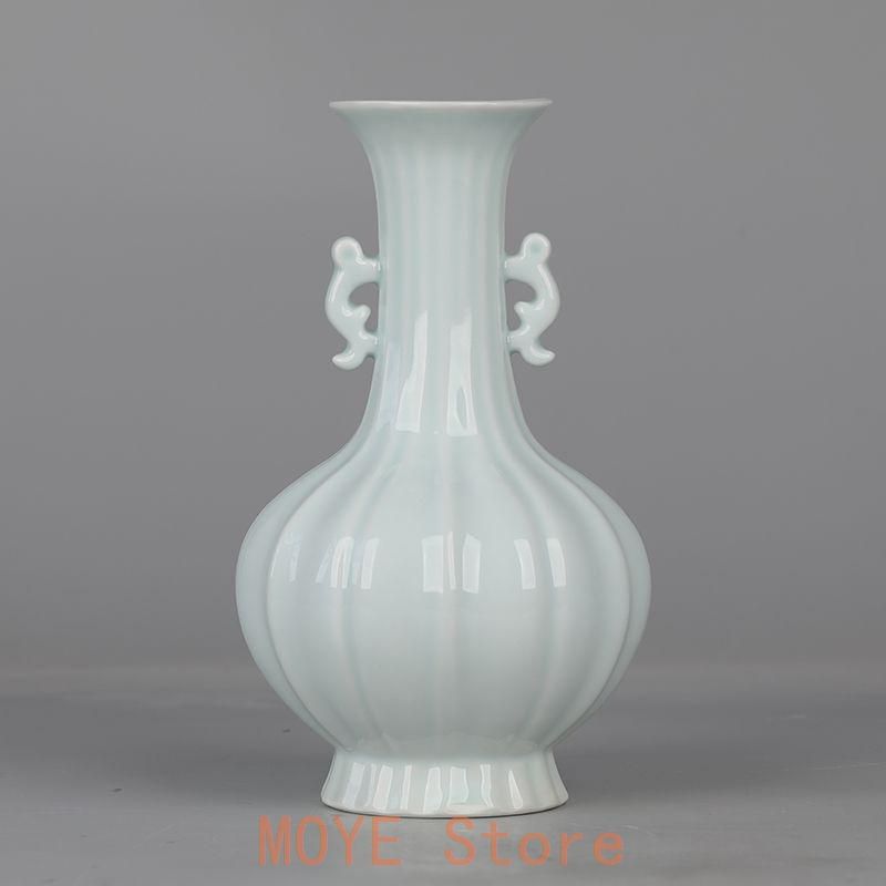 宋湖田窯影青釉瓜稜双耳瓶 景徳鎮 陶磁器 装飾品 現代工芸品美術品 置物 宋湖田窯影青釉瓜稜双耳瓶 景徳鎮 陶磁器 装飾