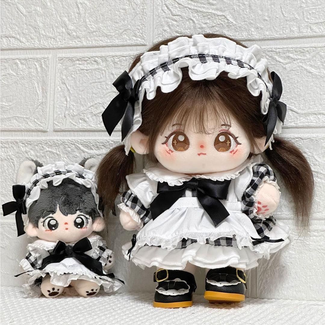 着せ替え ぬいぐるみ服 10cm メイド服 ドレス チェック リボン ゴスロリ 萌え ぬい活 推しぬい 棉花娃娃 ちびぬい服 ちびぐるみ 推し活 ぬい活 コットンドール 綿人形 cotton-B1502