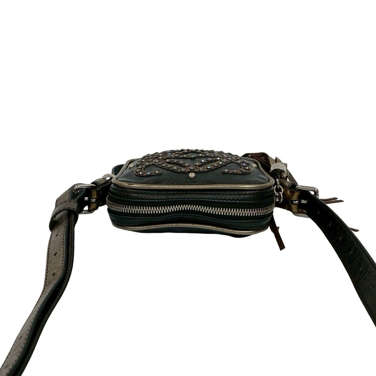 極 美品 袋付き LOEWE ロエベ アナグラム ロゴ ビジュー レザー