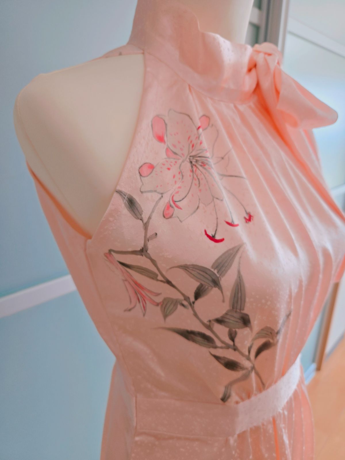 桜色♡着物ワンピース♡ハンドメイド♡新品♡百合柄♡一点もの♡pr28 