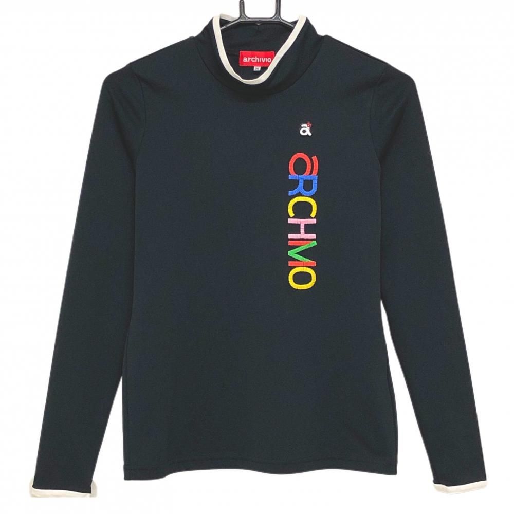 アルチビオ 長袖シャツ 美品】アルチビオ 長袖ハイネックシャツ 黒×白 ロゴ刺しゅう