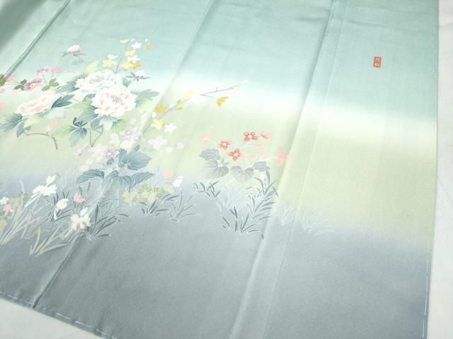 平和屋着物○訪問着 友禅 作家物 風景文 暈し染め 金糸 正絹