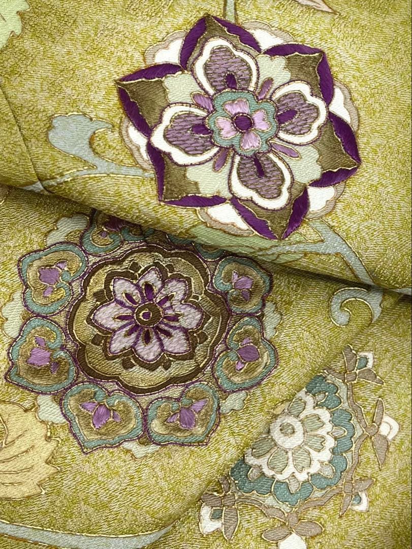 京友禅 訪問着 刺繍 金彩 唐花 蔓草花 紋意匠 正絹 X448 - メルカリ