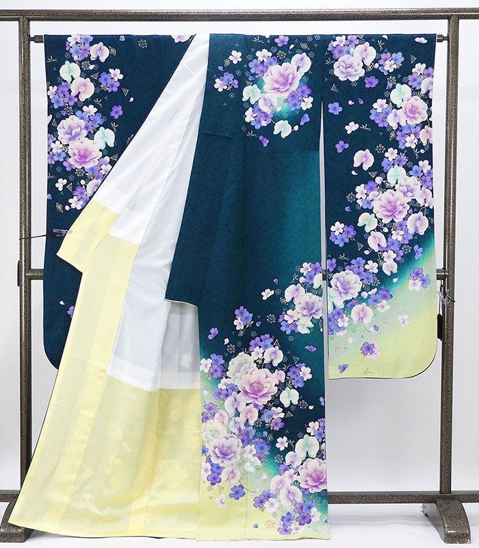 振袖 正絹 蘭 花 身丈168.5cm 裄丈70.5cm 美品 中古 リサイクル 着物