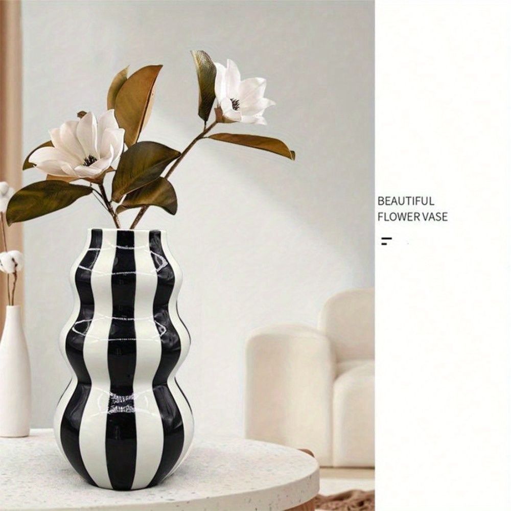 花瓶 花びん セラミック おしゃれ ストライプ モダン シンプル 赤 緑 黒 青 4 インテリア雑貨 花器 生け花 装飾 玄関 リビング ダイニング おしゃれ ユニーク