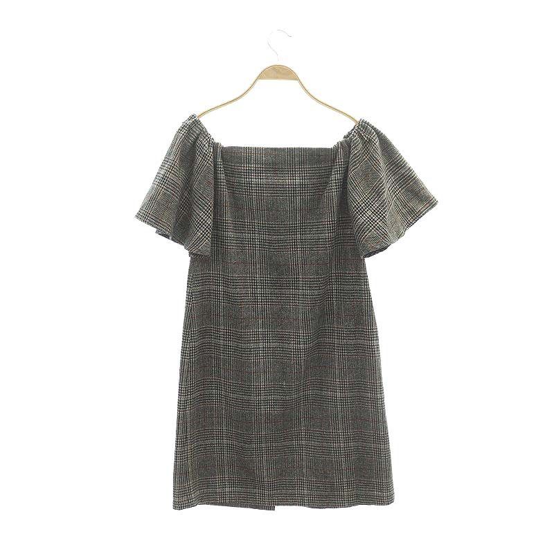 キンダーサルモン KINDERSALMON チェック 2Wayワンピース 膝丈 半袖 前開き 0S グレー 黒 茶色 ES OS