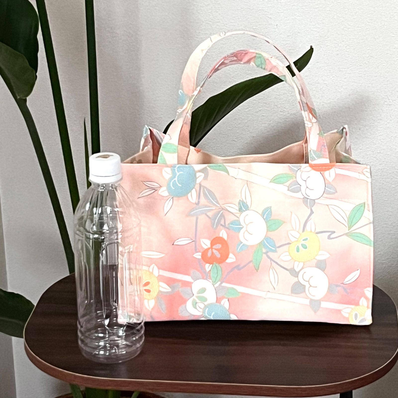 大島紬トートバッグ 着物リメイク 着物リメイク 大島紬 × 本革 舞蝶紋