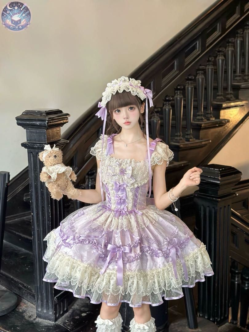 ♥ 夢見る蝶 新色ロリィタドレス3点セット ジャンスカ パープル 甘ロリ