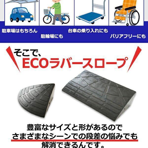  セット ECOラバースロープ 段差スロープ 段差プレート 幅60 cm 高さ5 cm用 ゴム製 衝撃吸収 DIY住宅設備 フロアライト ガレージハウス カーポート ガレージ