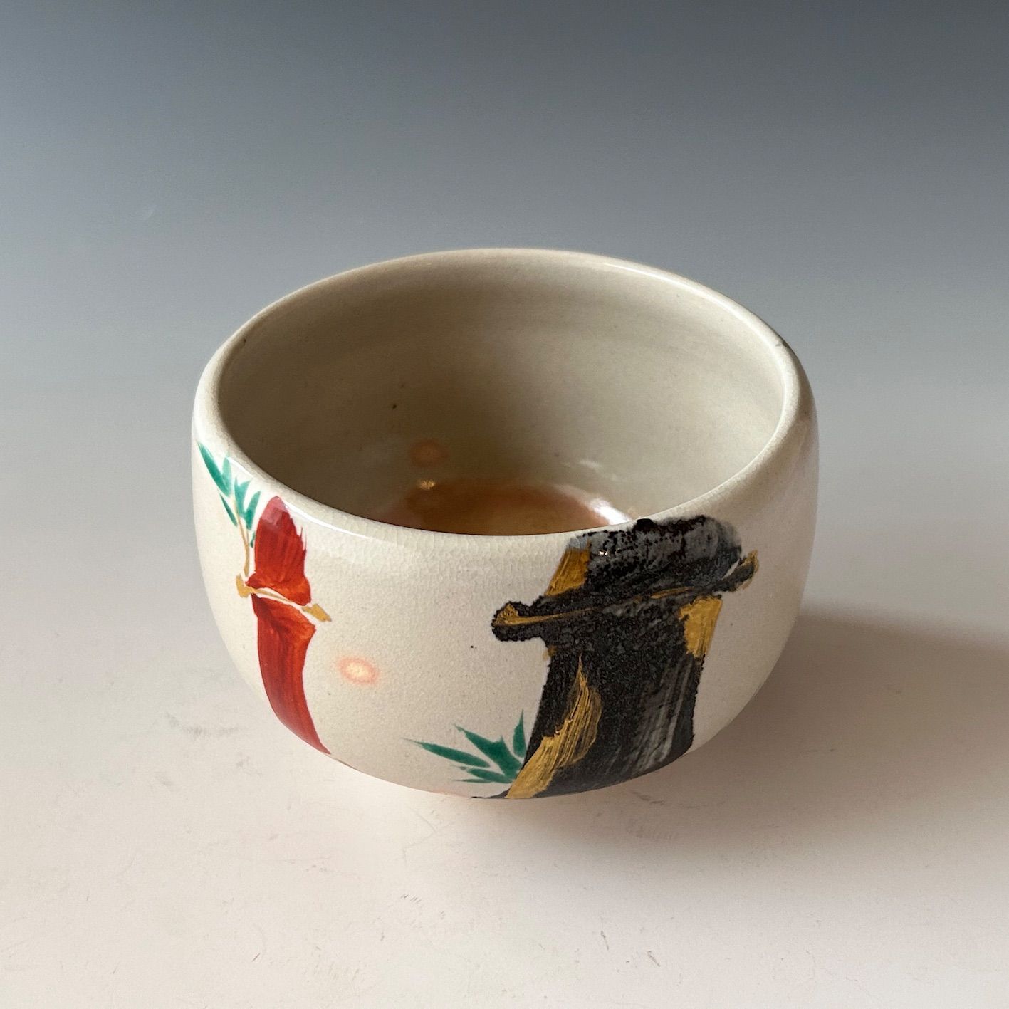 茶道具　光琳竹図　茶碗　三浦竹軒　共箱　竹絵　琳派　京焼　三代　三浦竹泉　薄茶 茶道具 光琳竹図 茶碗 三浦竹軒 共箱 竹絵 琳派 京焼 三代 三浦