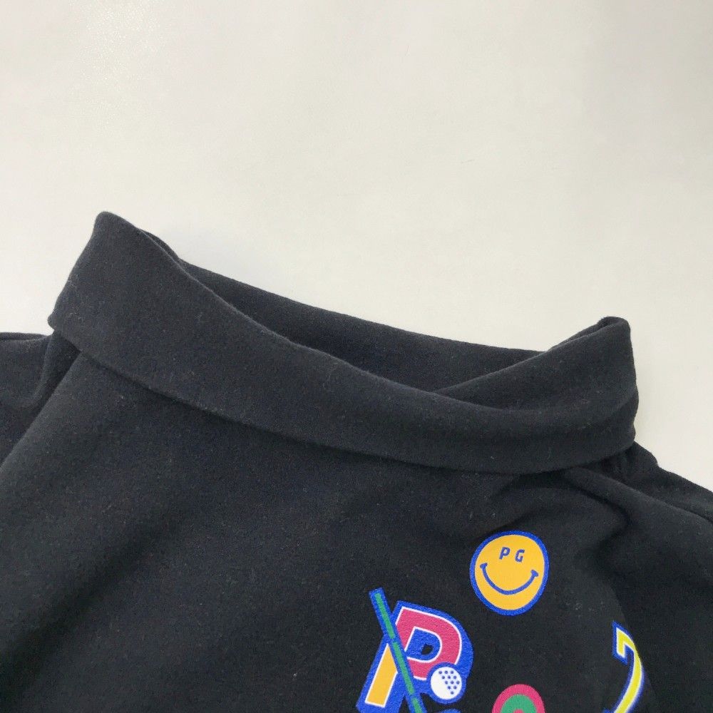 サイズ：1 PEARLY GATES パーリーゲイツ 2024年モデル ニコちゃん ハイネック長袖Tシャツ  ブラック系 [240101416182] ゴルフウェア レディース ストスト サイズ：1 PEARLY GATES パーリーゲイツ 2024年モデル ニコ