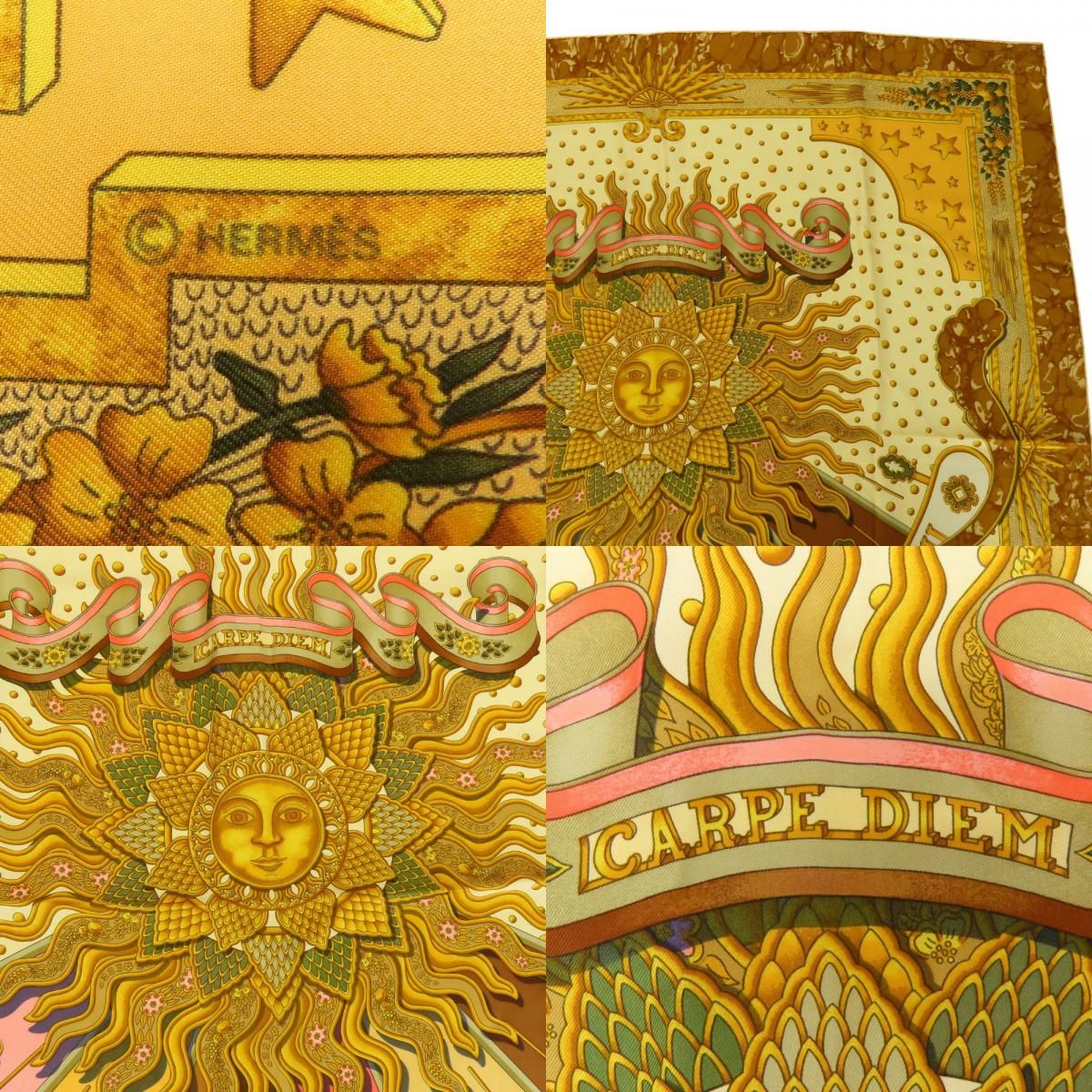 中古】 エルメス スカーフ カレ90 今日一日を楽しむ太陽 シルク  