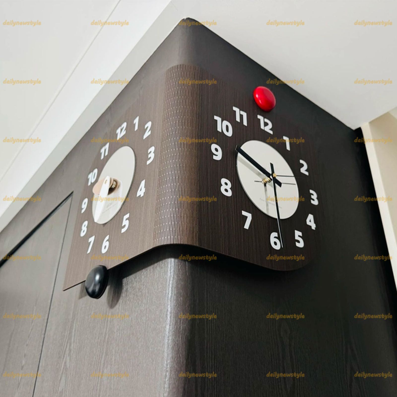 人気推薦◇コーナー両面時計 ハンドメード 木製両面壁掛け時計