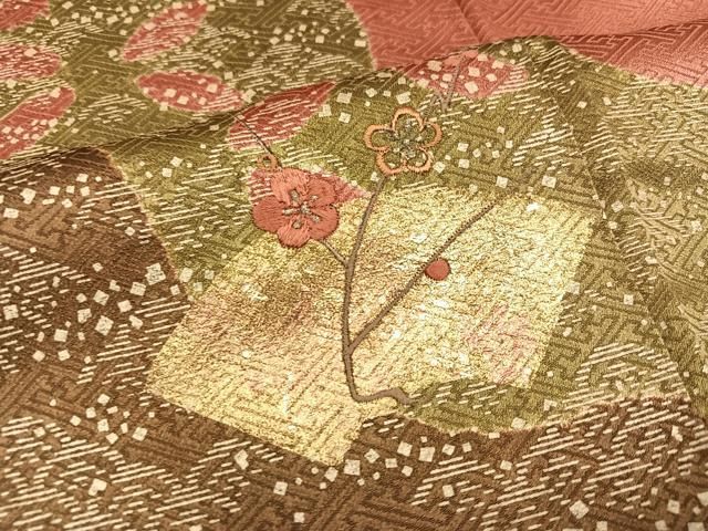 平和屋着物□訪問着 絞り 刺繍 地紙草花文 金彩 正絹 逸品 AAAY2214ph  