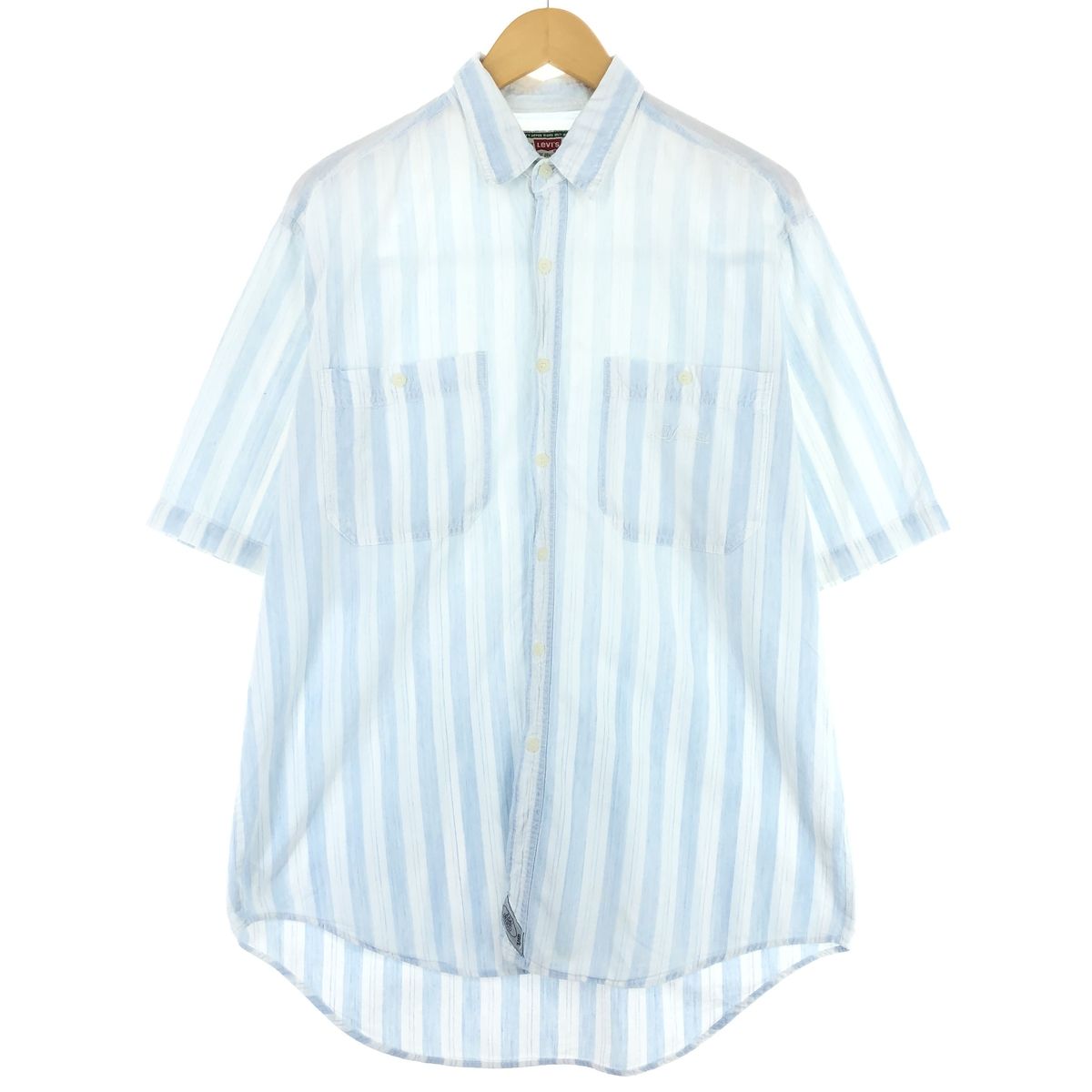 古着 90年代 リーバイス Levi's 半袖 コットン ストライプシャツ メンズM ヴィンテージ/eaa435458