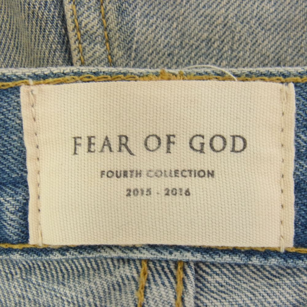 FEAR OF GOD フィアオブゴッド デニムパンツ FOURTH COLLECTION 4th コレクション SELVEDGE DENIM VINTAGE INDIGO JEAN クラッシュ ダメージ加工 裾ジップ セルビッチ デニム中古】