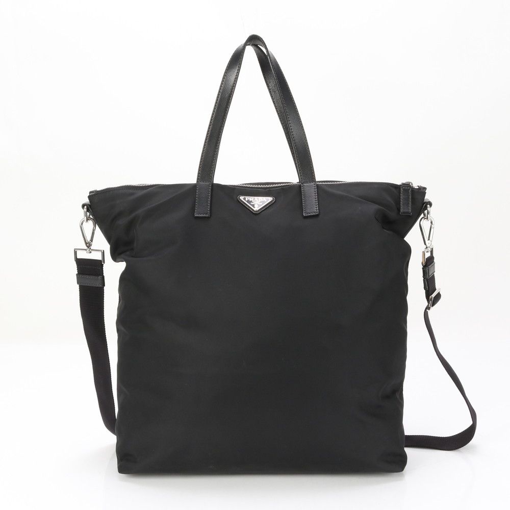 美品 プラダ テスート ナイロン サフィアーノ 三角ロゴ レザー 2WAY