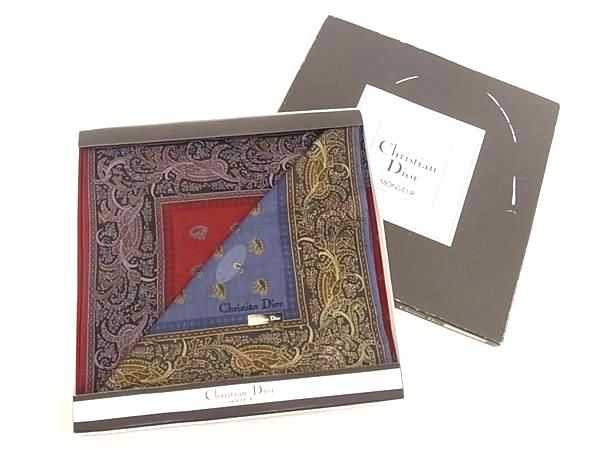 クリスチャンディオール ハンカチ 総ロゴ トロッター ブルー B439 □未開封□新品□未使用□ ChristianDior クリスチャン
