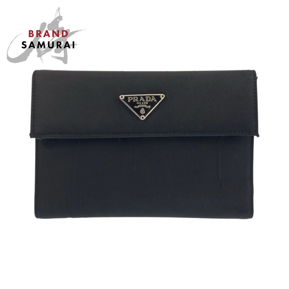 PRADA プラダ テスート 三角ロゴプレート ブラック 黒 シルバー金具 ナイロン 折財布 コンパクトウォレット レディース 502668