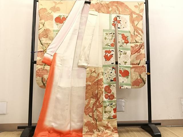 平和屋着物□豪華振袖 駒刺繍 鳳凰花文 金彩 正絹 逸品