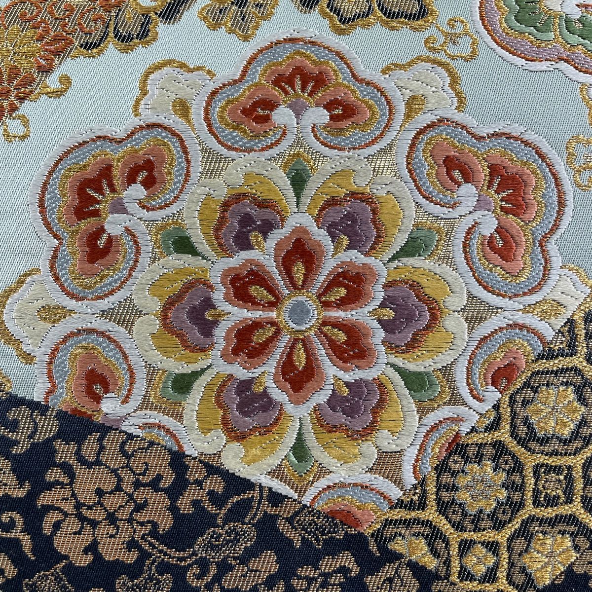 袋帯 切嵌 花唐草 花模様 灰紫色 KO-1086 袋帯 秀品 華文 花唐草 金糸 箔 灰緑 六通 正絹 【中古】 - メルカリ