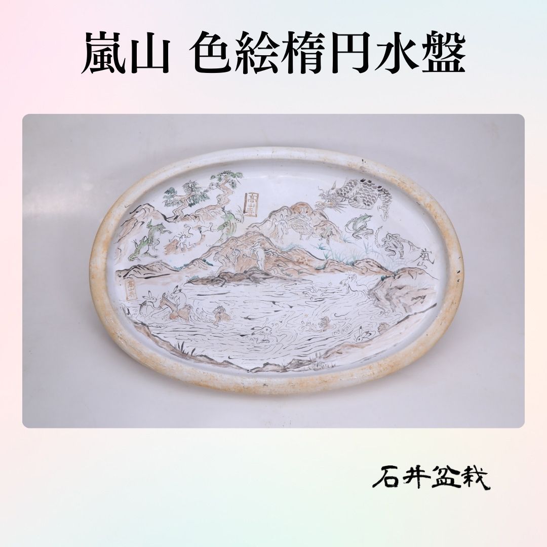 石井盆栽】谷 嵐山 楕円 水盤 水石飾り p-052 盆栽・苔玉