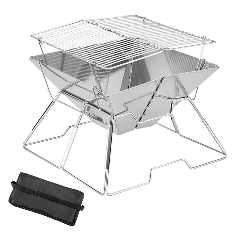 焚き火台 バーベキューコンロ 焚火台 たきび台 BBQコンロ コンパクト 折り畳み式 ファイアグリル ソログリル 軽量 A4判サイズ 初心者向け 1台2役 1～4人用 アウトドア キャンプ ソロキャンプ BBQ