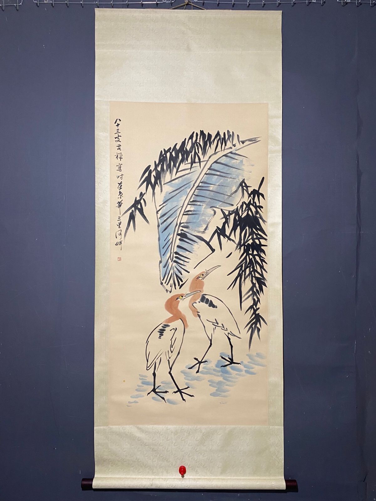 旧家蔵出し 四尺中堂画 李苦禅 花鳥画 宣紙 肉筆紙本 掛軸