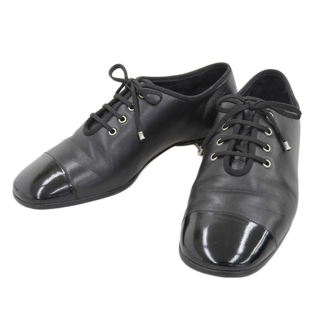 超 シャネル 90年代ヴィンテージ ストレートチップ ラムレザー シューズ 36 23cm 黒