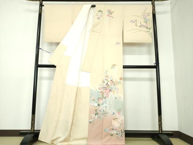 平和屋着物○訪問着 友禅 作家物 流水花文 暈し染め 正絹 逸品