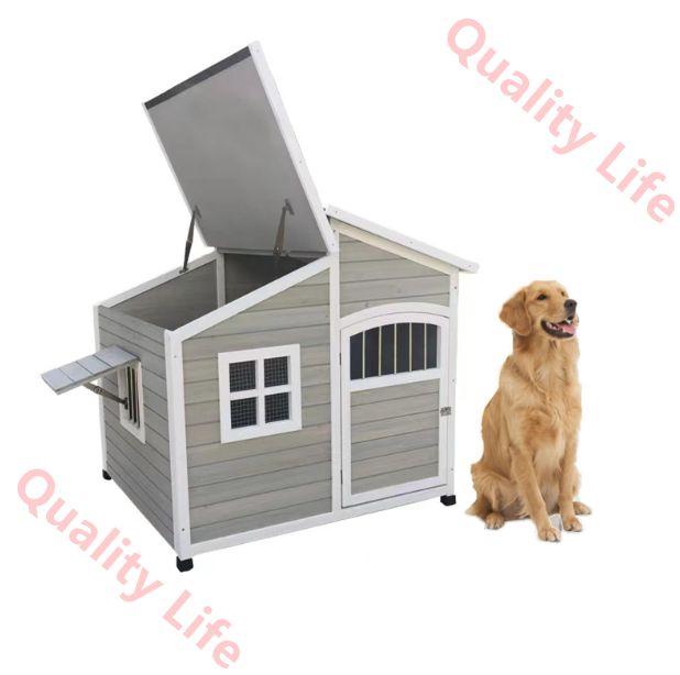 大型犬小屋 屋外耐候性犬小屋ヴィラ 高床-ドア窓付き 屋外特大犬小屋 屋根付き 大型犬小屋 2匹の中型犬用 106x91x110cm|41.7x35.8x43.3in