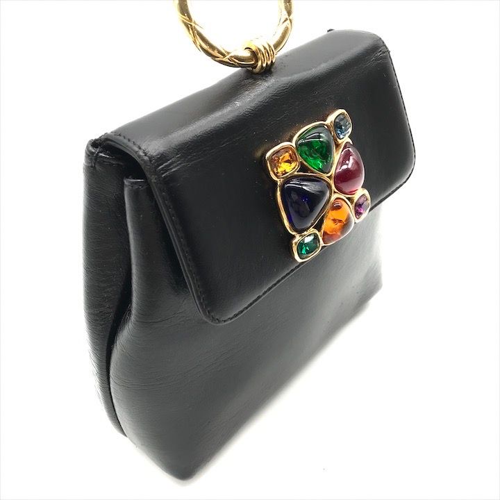 良品 CHANEL シャネル グリポワ ショルダー バッグ ブラック レザー gk778 良品 CHANEL シャネル グリポア カラー ストーン レザー ショルダー