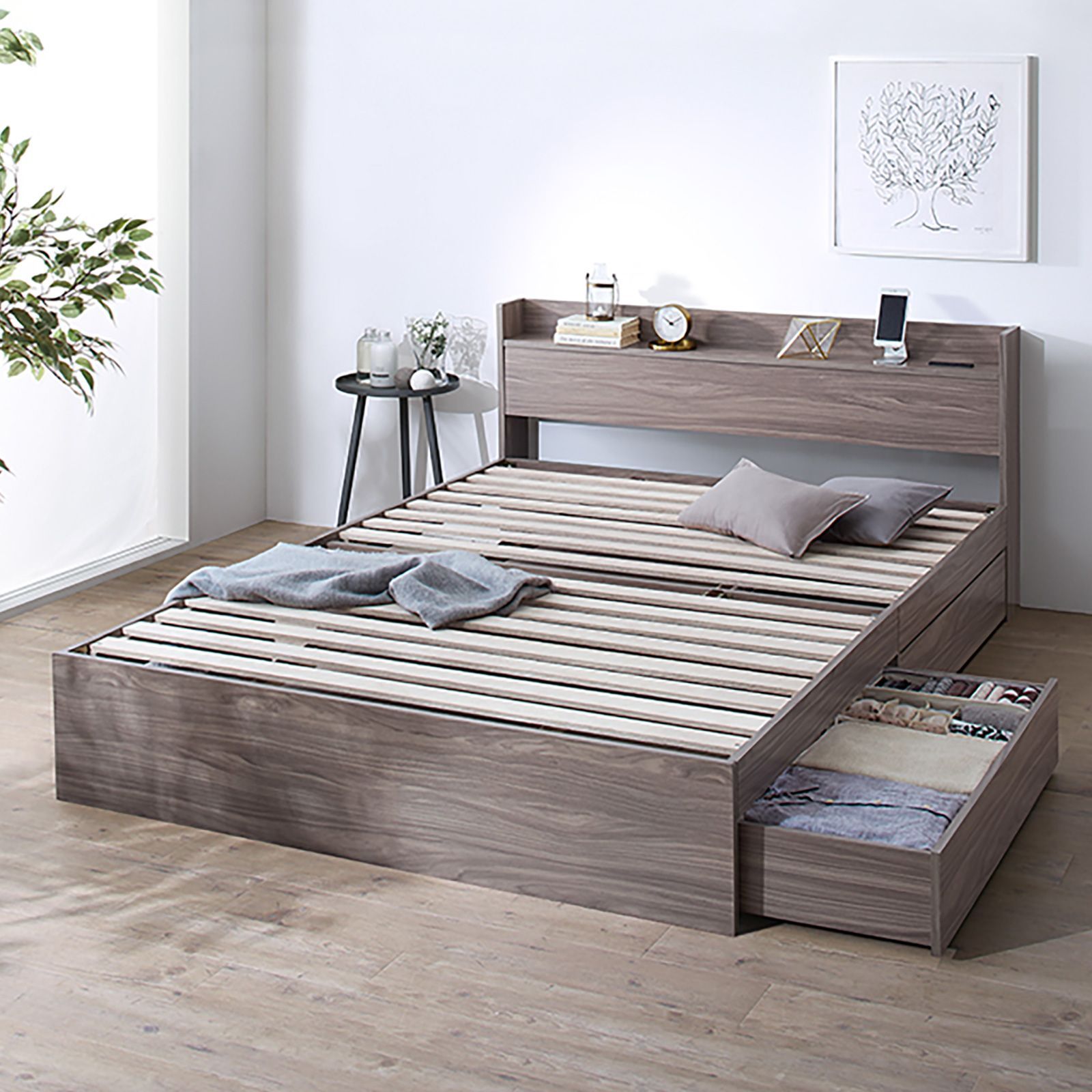 棚コンセント付き引き出し収納ベッド ※ベッドフレームのみ【ダブル】 楽天市場】ダブルベッド 収納付き ベッドフレーム ベッド ダブル