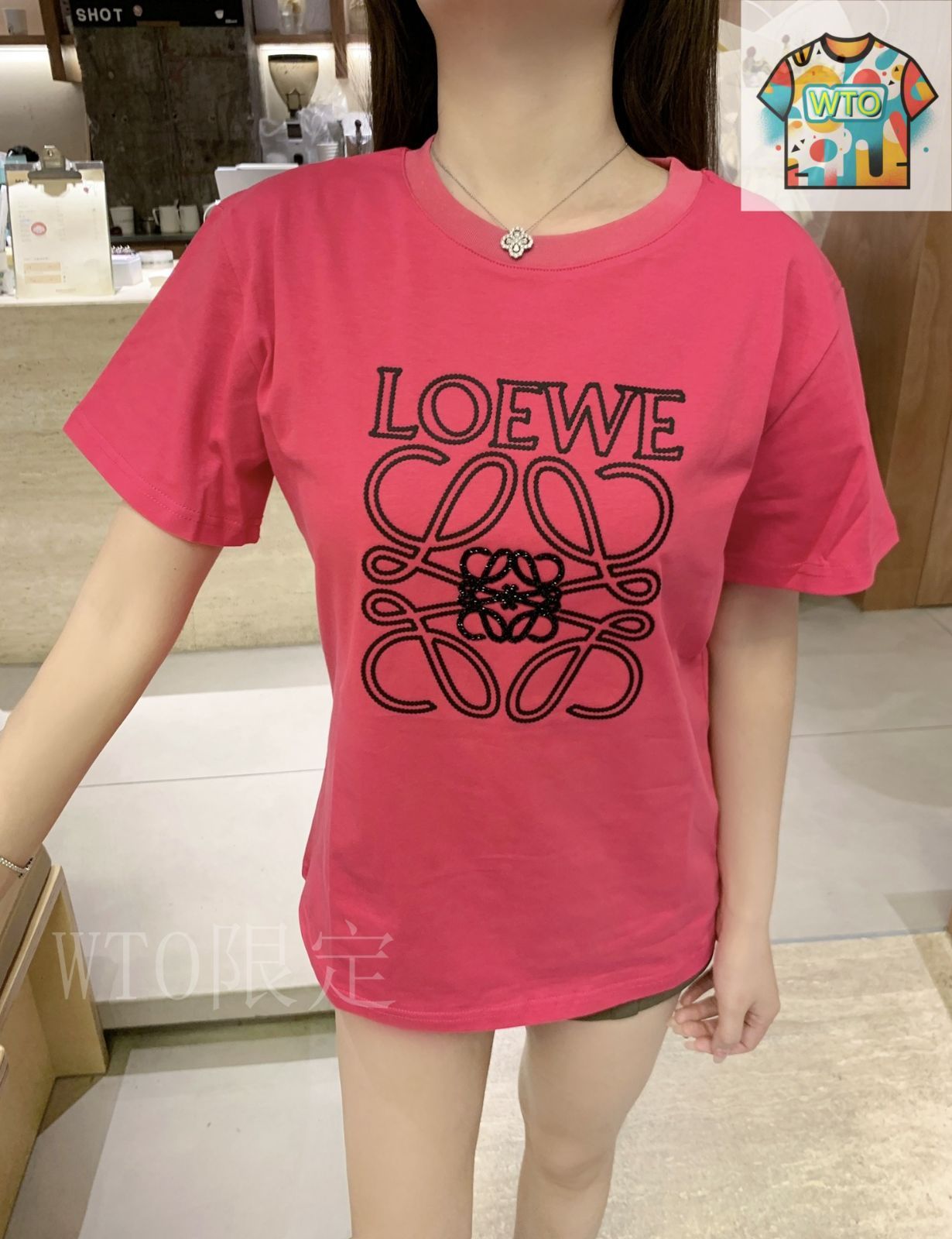 LOEWE ショート丈Tシャツ　未使用 ロエベ LOEWE クロップドTシャツ アナグラム刺繍 ショート丈 XS