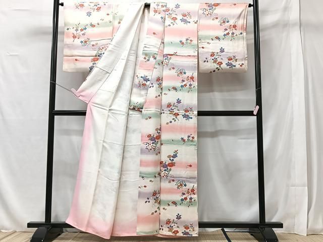 平和屋着物▽小紋 単衣 舞花文 暈し染め 洗える着物 AAAW1747fy